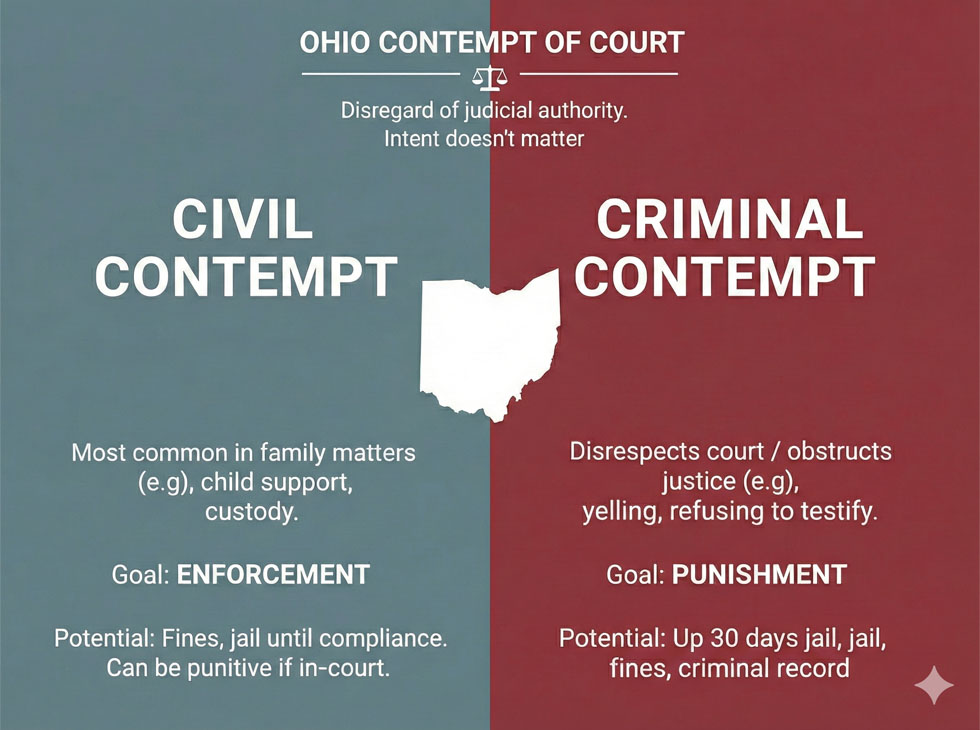 Contempt of court in family law cases versus criminal cases
